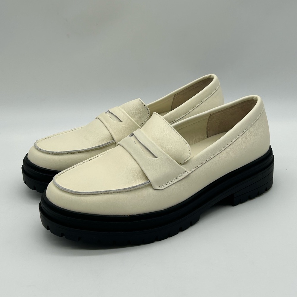 Quince Italian Cow Leather Lug Sole Loafers Bone Ivory Platform Shoes US 8 NIB - Picture 5 of 10